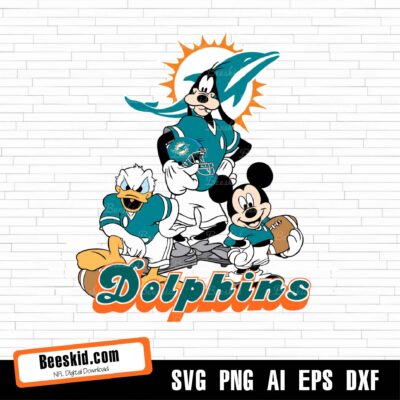 Miami Dolphins Football Mickey SVG Design For Cricut Silhouette Cut Files Layered And Print And Cut, NFL Svg, Dolphins Svg