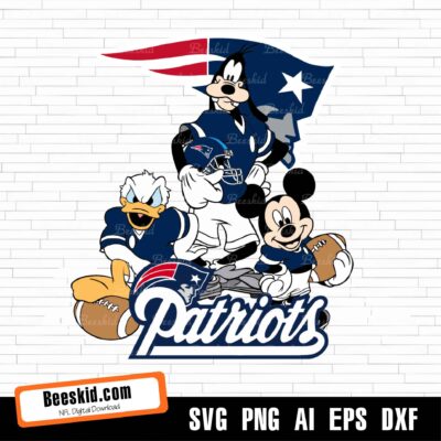 New England Patriots Football Mickey SVG Design For Cricut Silhouette Cut Files Layered And Print And Cut, NFL Svg, Patriots Svg
