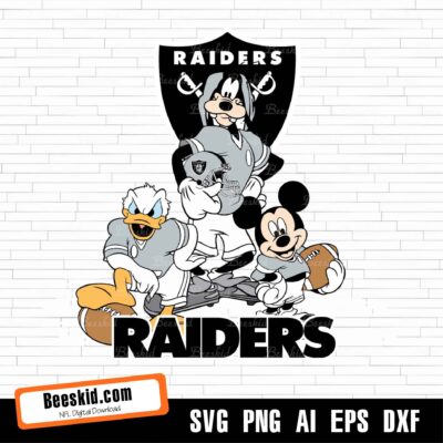 Oakland Raiders Football Mickey SVG Design For Cricut Silhouette Cut Files Layered And Print And Cut, NFL Svg, Raiders Svg