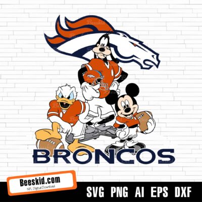 Denver Broncos Football Mickey SVG Design For Cricut Silhouette Cut Files Layered And Print And Cut, NFL Svg, Broncos Svg