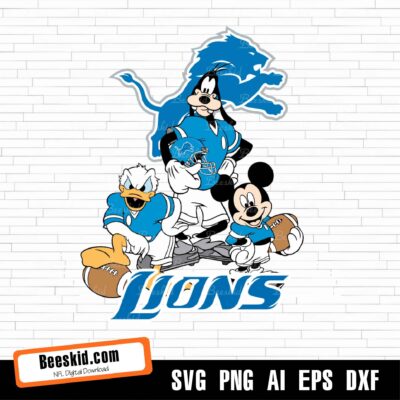 Detroit Lions Football Mickey SVG Design For Cricut Silhouette Cut Files Layered And Print And Cut, NFL Svg, Lions Svg