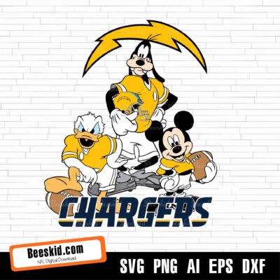 San Diego Chargers Football Mickey SVG Design For Cricut Silhouette Cut Files Layered And Print And Cut, NFL Svg, Chargers Svg