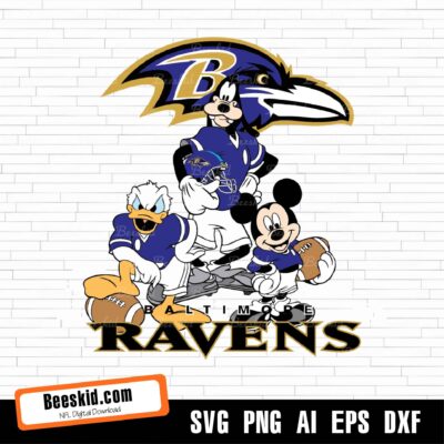 Baltimore Ravens Football Mickey SVG Design For Cricut Silhouette Cut Files Layered And Print And Cut, NFL Svg, Ravens Svg