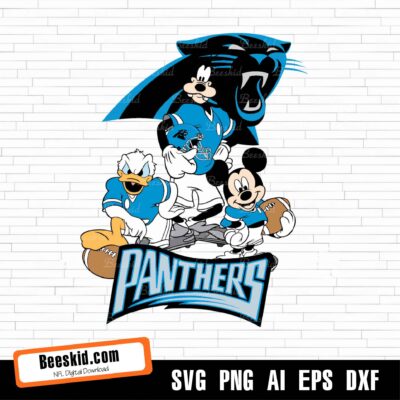 Carolina Panthers Football Mickey SVG Design For Cricut Silhouette Cut Files Layered And Print And Cut, NFL Svg, Panthers Svg