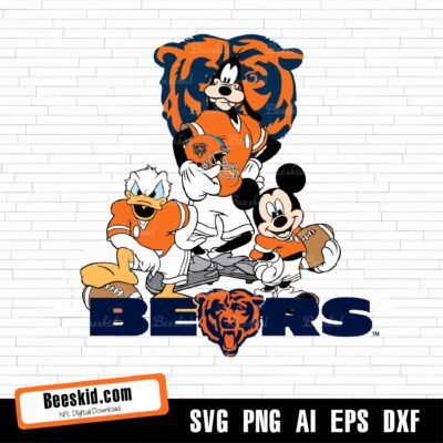 Chicago Bears Football Mickey SVG Design For Cricut Silhouette Cut Files Layered And Print And Cut, NFL Svg, Bears Svg