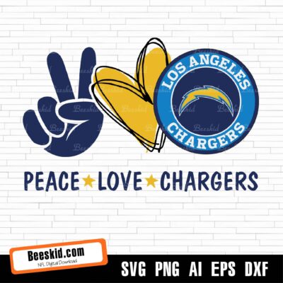 Peace Love Los Angeles Chargers File Logo Nfl Football Svg, Los Angeles Chargers Love Cut File Png, Ai, Vector
