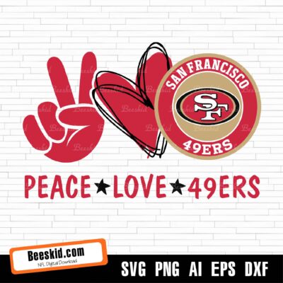 Peace Love San Francisco 49ers Svg, San Francisco Peace Love Svg, Peace Love 49er Svg, Png, Dxf