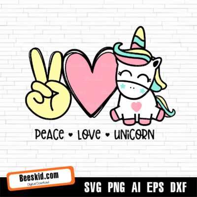 Peace Love Unicorn Svg File Clipart