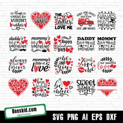 Valentines Bundle SVG Quotes, Hearts Svg