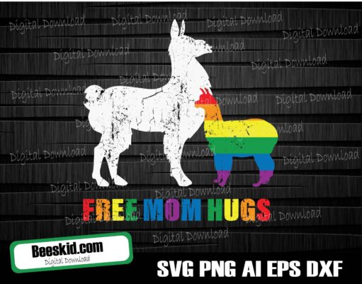 Free Mom Hugs Svg, Mama Llama Gay Pride Svg, Gay Pride Svg, LGBT Svg, Gay Svg, Pride Svg, Rainbow Svg, Gay Pride Shirt Svg, Cut Files for Cricut