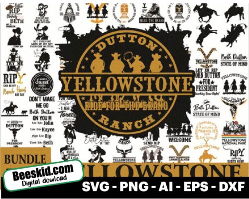 Mega Bundle Yellowstone Svg, Yellowstone Symbols, Yellowstone Labels, Yellowstone Vector, Yellowstone Clipart, Rip Yellowstone Svg