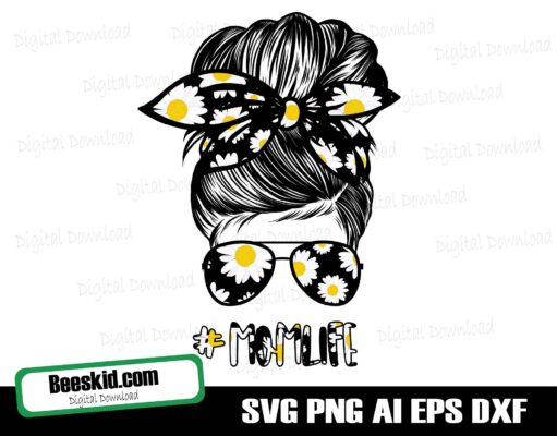 Sunflowers Mom Life Mom Skull Bun Hair Sunglasses Headband Mom Life PNG Sublimation Design Downloads - Commercial Use
