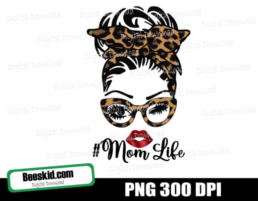 Leopard Print Mom Bun Hair Sunglasses Headband Mom Life PNG Sublimation Design Downloads - Commercial Use