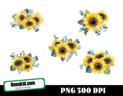 Watercolor Floral Clipart Summer Png, Sunflower Png , Floral Png , Sunflower Clipart , Floral Clipart , Sunflower Bundle Png