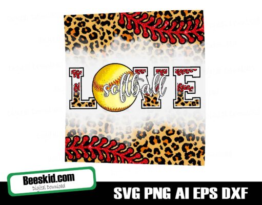 Leopard Softball LOVE Tumbler PNG, Softball png, Love Softball sublimation Digital Download, For the love of the game Softball png, leopard Softball png, sublimation design