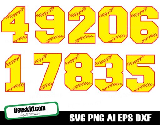 Softball Numbers, Varsity numbers svg, Softball stitching numbers SVG, Softball mom svg cut, softball number pack svg cut, number svg pack, jersey numbers