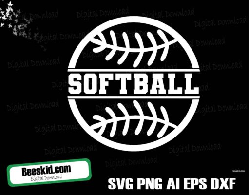 Softball SVG Cut File, Sports PNG, softball svg, softball dxf, softball png, softball eps, softball clipart, softball vector file, cut file for cricut, silhouette, digital