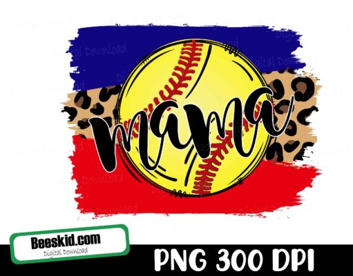 Mama Softball Brush Leopard, Sublimation softball mama on cheetah png file, diy sports design for mother's day for mom, gift for her digital download