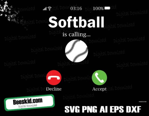 Softball is Calling Svg Png Cutting File, Softball is Calling and I Must Go iphone Call Screen SVG Digital Cut File for use with cutting machines Cricut Silhouette