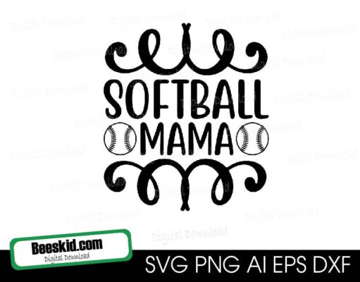 Softball Mama Svg, Softball Mom Svg, Softball Shirt Svg, Love Softball Svg, Softball Fan Svg File for Cricut & Silhouette, Png