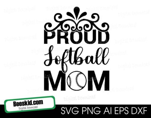 Proud Softball Mom SVG - Softball Cut File - PNG File - Softball Clipart - Softball SVG - Silhouette Cut File - Cricut Cut File