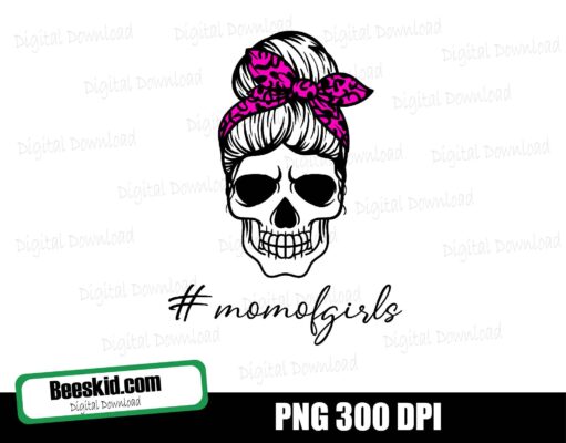 Mom Of Girls Skull PNG Mom Skull Leopard Print Bun Hair Headband Mom Life PNG Sublimation Design Downloads - Commercial Use