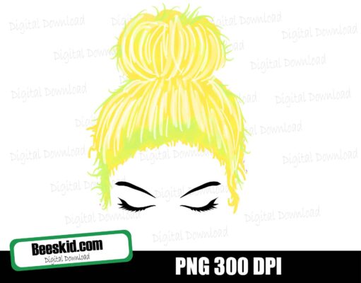 Girl Face Eyelashes ,Mom Life PNG yellow hair, Girl Face Messy Bun PNG, Sublimation Design Downloads - Commercial Use