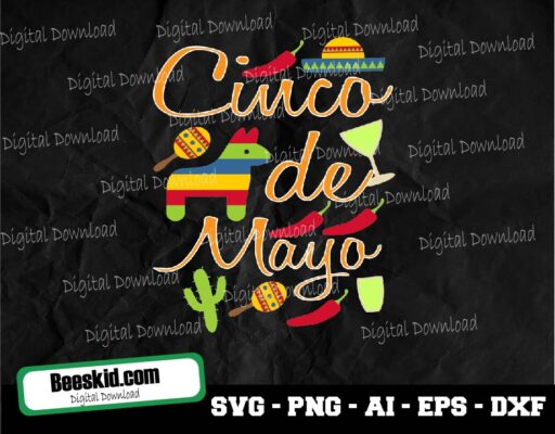 Cinco De Mayo Svg, Happy Cinco De Mayo Svg, Dxf, Eps, Png, Fiesta Sayings Cut Files, Mexico Svg, Cactus Clipart, Kids Svg, Silhouette Cricut