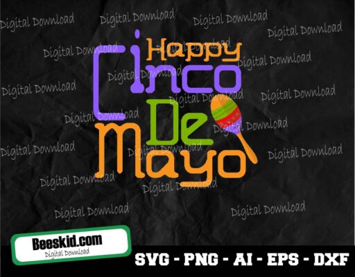 Happy Cinco De Mayo Color, Happy Cinco De Mayo Svg, Cinco De Mayo Svg, Happy Cinco De Mayo Png, Jpg, Instant File Download