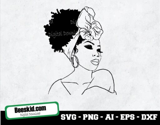 Afro Woman Turban Head Wrap Scarf Headscarf Nubian Queen Melanin Popping Female Hairstyle Svg Png Jpg Vector Clipart Circuit Cut Cutting