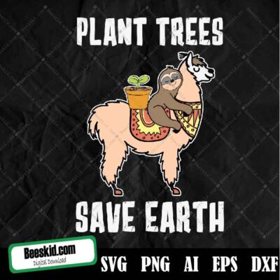 Earth Day Svg Llama Sloth Trees Png , Dxf, Cut Files For Cricut, Clipart