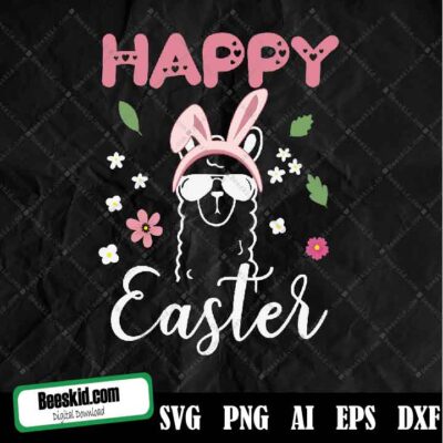 Happy Easter Day Llama With Rabbit Svg