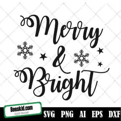 Merry & Bright - Instant Digital Download, Svg, Ai, Dxf, Eps, Png, Studio3, And Jpg Files Included! Christmas