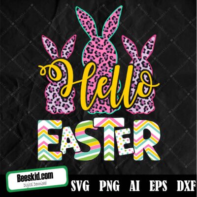 Hello Easter Sublimation Svg, Hello Easter Bunny Rabbit Svg Instant Download Cricut Svg
