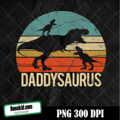 Vintage Retro 3 Kids Daddysaurus Png, Sunset Png, Fathers Day Png, Daddy Saurus Png,