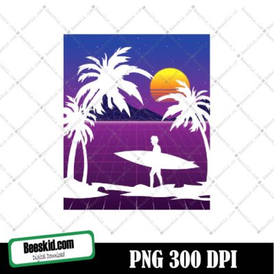 Palm Trees Vaporwave Surfer Synthwave Sunset Surfing Png Design, Sublimation Designs Downloads, Png File