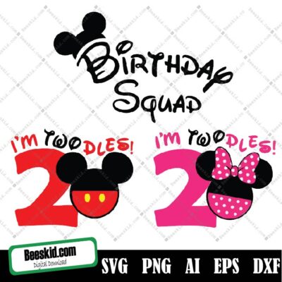 Mouse Birthday Svg, I'm Twodles Cut File, Svg Instant Download, Birthday Squad Svg