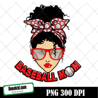 Baseball Mom Messy Bun PNG, Sublimation PNG, PNG Image