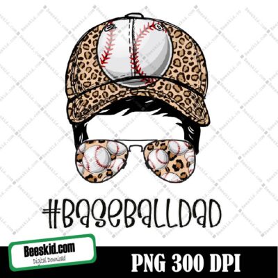 Leopard Baseball Dad With Cap Png, Png Digital Download, Messy Hair With Hat, Baseball Glasses, Digital Print Art