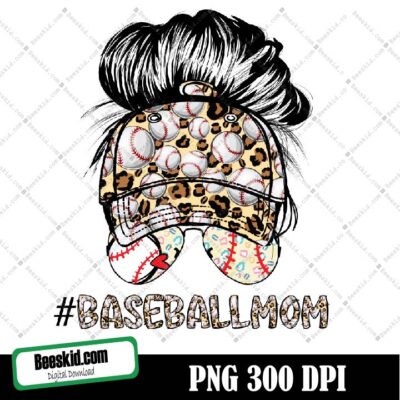 Baseball Mom, Messy Cap Bun Sublimation, Png Digital Download, Messy Hair With Hat, Baseball Glasses, Digital Print Art