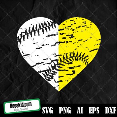 Heart Half Softball Svg, Heart Half Baseball, Baseball Heart Svg - Softball Heart Svg - Split Half Baseball Softball Svg Files - Baseball Svg - Softball Svg - Game Day Svg