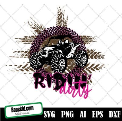 Ridin' Dirty Svg, Print, Neon, Pink, Tracks, Mud, Muddy, Atv, Utv, Ride, Rider, Riding, Off Road, Adventure, Illustration, Digital