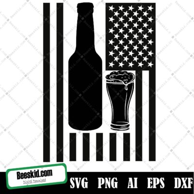 Beer American Flag Svg, Beer Bottle Usa Flag Draft Mug Foam Bar Pub Cheers Toast Drink Liquor Ale Glass Design Element Logo Svg Png Clipart Vector Cut Cutting File