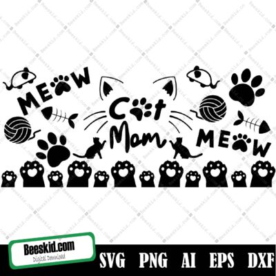 Cat Mom Can Glass Wrap Svg, Cat Mom Can Glass Wrap Svg, Can Glass Svg, 16oz Libbey Wrap Svg, Svg, Png, Files For Cricut, Cat Can Glass Wrap Svg, Crazy Cat Lady Svg