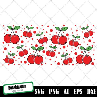 Red Cherry Can Glass Wrap Svg, Red Cherry Glass Wrap Svg,Libbey 16 Oz Beer Can Glass Svg,Fruit Svg,Flower Svg,Boho Svg,Digital Download,Cricut Design