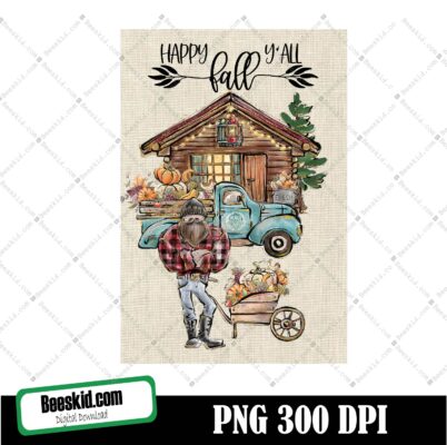 Happy Fall Yall Vintage Truck - Hand Painted - Png - Sublimation - Fall
