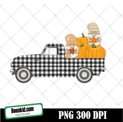 Pickup Truck Gnome Png, Farm Fresh Pumpkins Hand Drawn Truck Png, Clipart, Instant Download, Sublimation Graphics