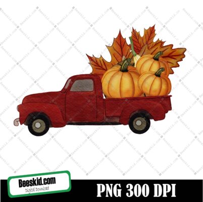 Truck With Pumpkins, Autumn Sublimation, Print T-Shirt, Whimsical Design, Autumn Leaves, Sublimation Design, Fall Truck, Sublimation File