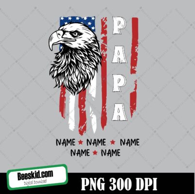 Personalized Papa Eagle American Flag 4th Of July Png, Custom Kids Name Png, Independence Day Png, Patriotic Dad Grandpa Png