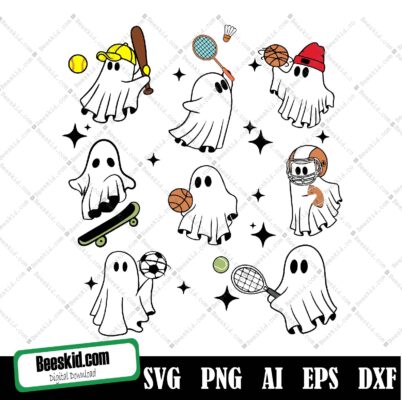 Cute Ghost SVG, Cute Sport Ghost SVG, Boo SVG, Cute Halloween Svg, Ghost Clipart, Ghost silhouette, Ghost Cut Files For Cricut